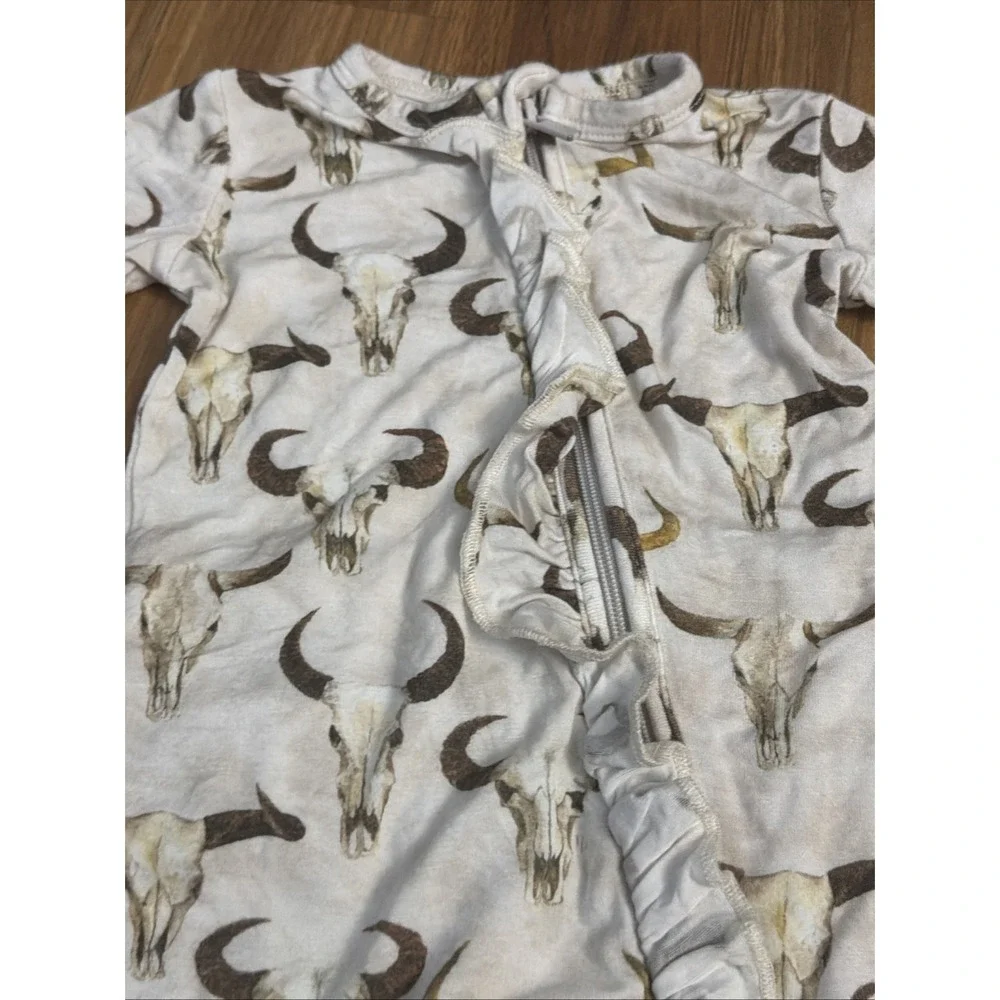 Posh Peanut Baby Girls 0-3 Western Cow Skull Ruffle Footed Sleeper Pajamas